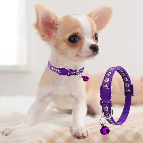 Miniatura 6 de Jecikelon 6 collares ajustables para cachorros, para perros pequeños, collar de poliéster para gatos con campana, collar básico para perros extra
