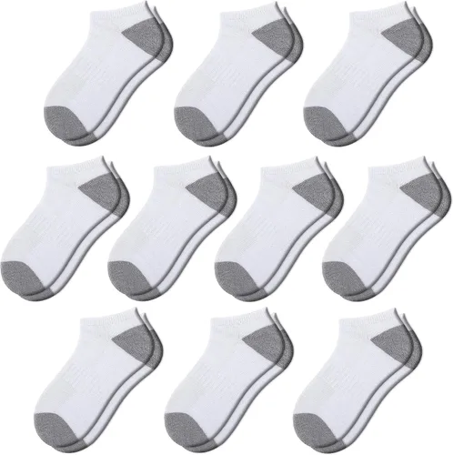 Comfoex 10 pares de calcetines para niños de 4-6, 6-8, 8-10 años, calcetines deportivos de corte bajo para niños, calcetines cortos medio acolchados