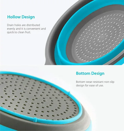 Miniatura 4 de Coladores plegables de silicona para cocina, coladores plegables con asas, colador plegable que ahorra espacio para drenar pasta, verduras (azul)