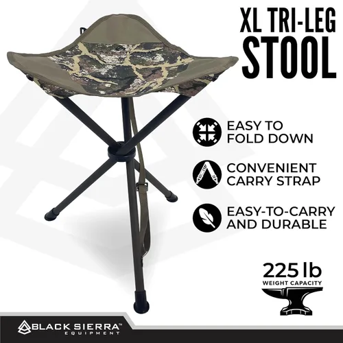 Miniatura 5 de Black Sierra Taburete plegable de caza con correa para el hombro, asiento de trípode plegable ligero, marco de acero soporta 225 libras, silla Canela
