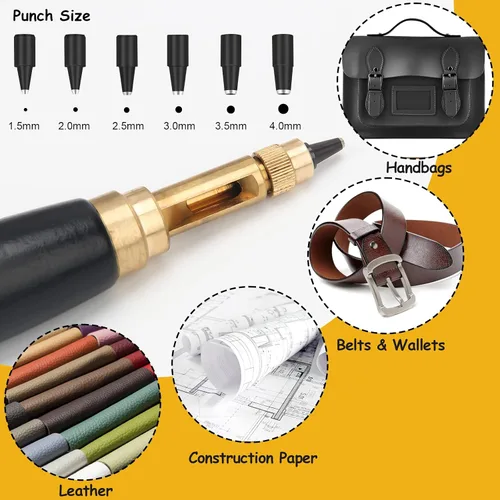Miniatura 5 de Boyistar - Perforador de tornillo japonés, con mango de madera, herramienta ajustable de cuero para cinturones, correa de reloj, bolsos con 6
