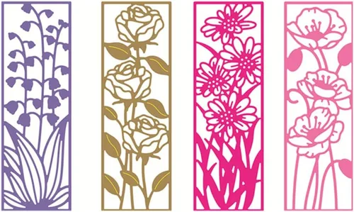 Miniatura 5 de 4 piezas de plantillas de fondo con forma de flor, plantillas de recorte de metal 3D, plantillas de flores rectangulares, hojas en relieve