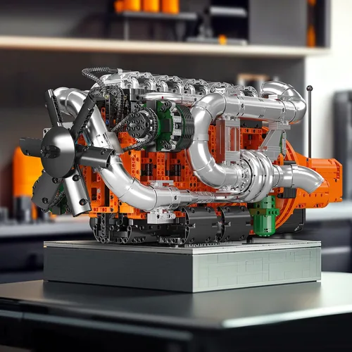 Miniatura 4 de Mould King 10200 Kit de Modelo de Motor V8 para Camión, Kit de Modelo de Motor MOC con Transmisión, Kit de Construcción de Modelo de Ingeniería