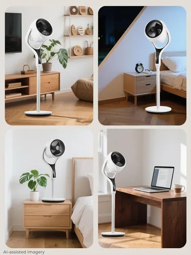 Miniatura 7 de FOHERE Ventilador de suelo, ventilador de pedestal oscilante de 120°, ventilador inteligente silencioso con luz LED, altura ajustable de 27-46