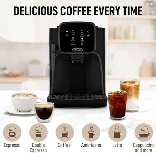 Miniatura 6 de Zulay Kitchen Magia Clasica - Máquina automática de café expreso con molinillo integrado, cafetera de panel táctil, espumador de leche con varita