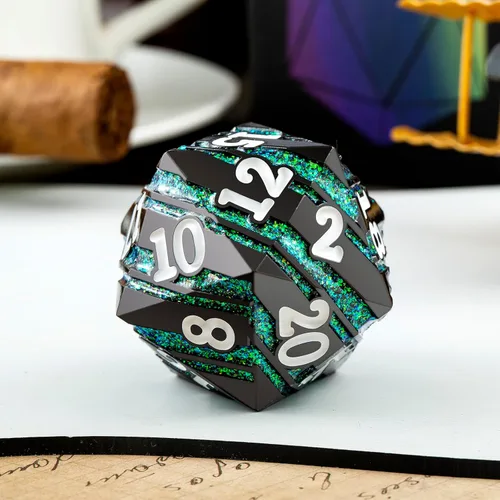 Miniatura 2 de D20 Dados Metal DNDND - Dados metálicos grandes de 1.299 in con magnífica caja de regalo para Calabozos y Dragones (rayas verdes)