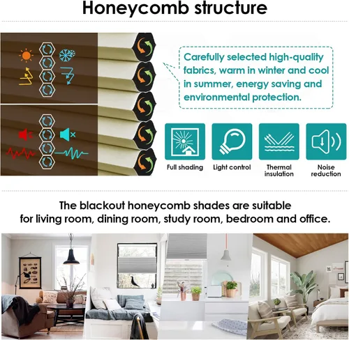 Miniatura 2 de Persianas celulares opacas con diseño de panal de abeja de arriba hacia arriba, persianas de celda única para oscurecer la habitación, persianas