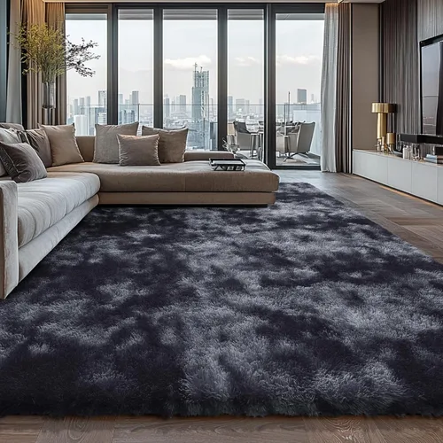 Miniatura 26 de Alfombra peluda para dormitorio, sala de estar, 2 x 6 pies, antideslizante, esponjosa, suave, alfombra lanuda beige y blanca para sala de estar