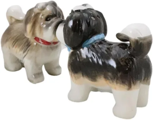 Miniatura 4 de Ebros Gift Juego de figuras de cerámica animadas de perro Shih Tzu para cocina, salero y pimentero, 3 pulgadas de largo, pedigrí, cachorros, perros