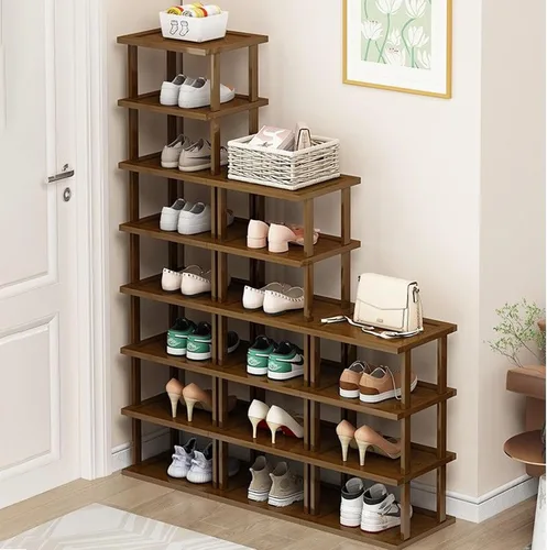 Miniatura 10 de Zapatero vertical – Organizador de zapatos alto y estrecho para espacios pequeños, estante de bambú de 5 niveles para entrada, armario, esquina