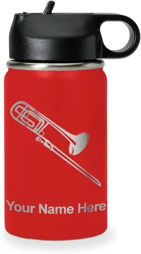 Miniatura 12 de LaserGram Botella de agua personalizada, trombón, acero inoxidable de doble pared aislada al vacío con popote superior, regalo grabado personalizado
