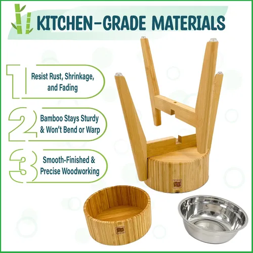 Miniatura 7 de Cuencos elevados para perros para razas grandes, soporte elevado de bambú (15 pulgadas de alto) con plato de acero inoxidable, adecuado