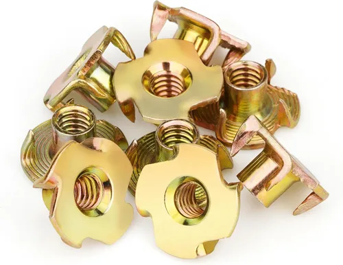 Miniatura 7 de Tuercas en T de 1/4"-20 (Paquete de 100), acero chapado en zinc resistente a la corrosión, longitud de barril de 5/16", tuerca en T de 4 puntas