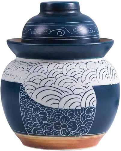 Tarro de encurtido de porcelana china tradicional, olla de encurtido de fermentación de cerámica Crock, tarro de fermentación con sello de agua tapa