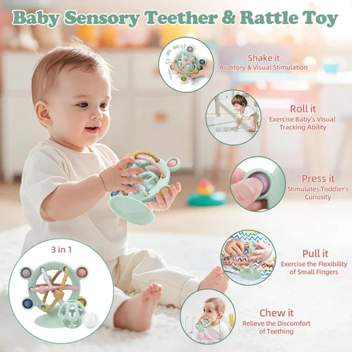 Miniatura 6 de TYRY.HU Juguetes de silicona para dentición para bebés de 0 a 6 a 12 meses, juguetes multiusos para silla alta, juguetes de mesa de succión