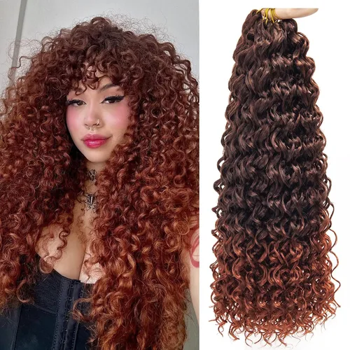 Miniatura 27 de GoGo Curl Crochet Hair 18 pulgadas onda de agua pelo sintético bohemio ganchillo trenzado jengibre onda profunda extensiones de cabello trenzado