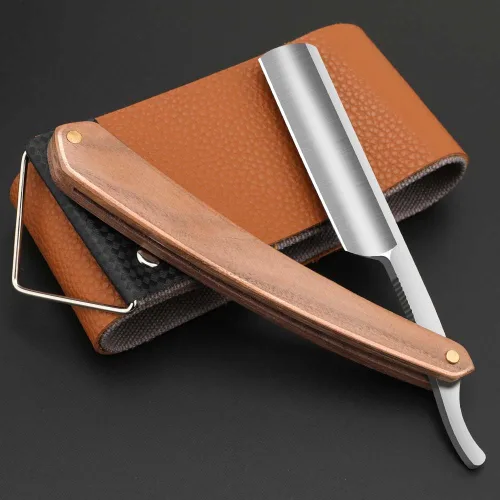 Miniatura 9 de Maquinilla de afeitar de acero inoxidable de alta calidad con correa de afeitar para hombres, maquinilla de afeitar profesional de barbero de borde