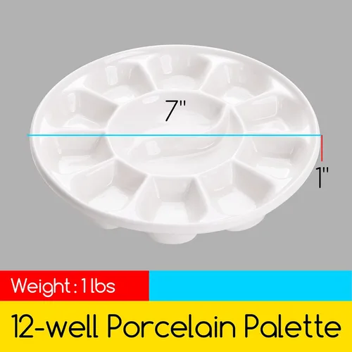 Miniatura 2 de MEEDEN Paleta de pintura de acuarela de porcelana redonda de 12 pozos para acuarela gouache pintura al óleo acrílica, 7 pulgadas