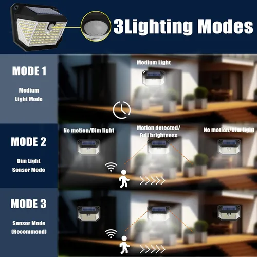 Miniatura 5 de Luces solares para exteriores, luces con impermeabilidad IP65 y 3 modos de iluminación, luz de detección de movimiento con gran angular de 270°