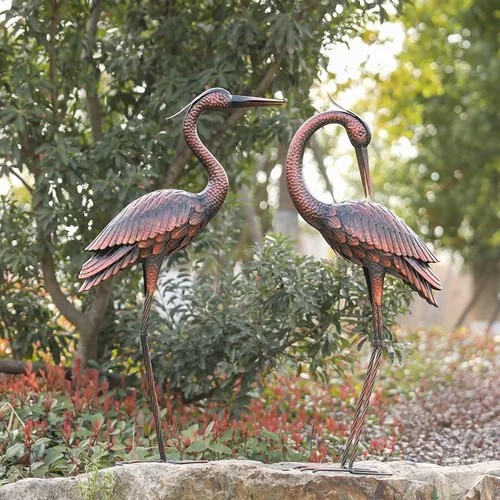 Miniatura 10 de Kircust Estatuas de Garza Azul para Exteriores Esculturas de Garza de Jardín de Metal, Arte de Patio de Pájaros Grande 47-48 Pulgadas, Juego de 2