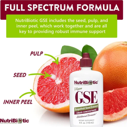 Miniatura 4 de NutriBiotic GSE, líquido de 4 onzas El extracto original de semilla de pomelo concentrado premium con bioflavonoides Vegano, sin gluten, sin OMG