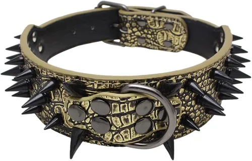 Miniatura 15 de Collar de cuero para perro, collar de perro con pinchos y tachuelas para perros medianos y grandes Pit Bull Mastiff Bully Boxer (S, rosa intenso)