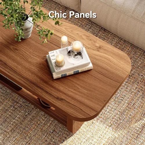 Miniatura 12 de LITTLE TREE Mesa auxiliar de madera, mesa central de 47.2 pulgadas con almacenamiento, mesas rectangulares modernas de granja para sala de estar