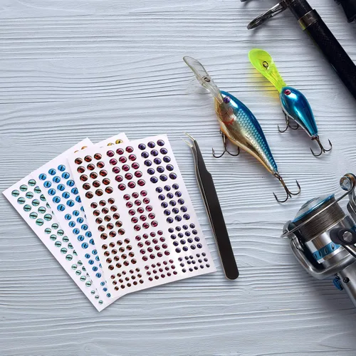 Miniatura 7 de Skylety Señuelo de pesca, ojos artificiales, 3D, calcomanías surtidas con 1 pinza para cebos de pesca, accesorio de bricolaje, 0.157 pulgadas, 0.257