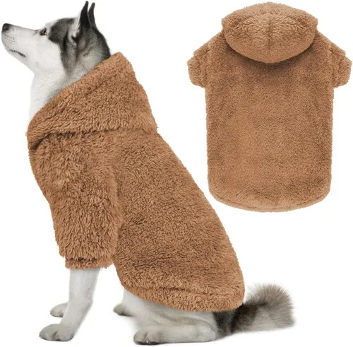 Miniatura 11 de Suéteres de vellón y sherpa para perros pequeños, mullidos, suaves, de doble cara, afelpados, con capucha, negro, XS