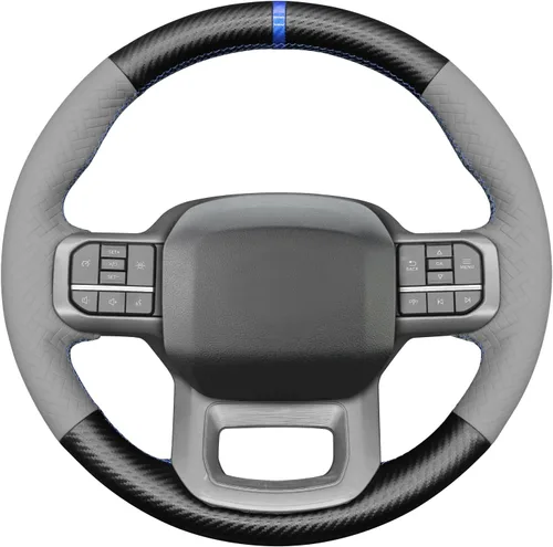 Miniatura 31 de MEWANT Funda de volante de automóvil brillante de fibra de carbono y gamuza cosida a mano para Ford F-150 2021-2023 / F-150 Lightning 2022-2023
