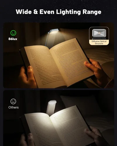 Miniatura 2 de 86lux Luz de Libro, Luz de Lectura LED Recargable con Clip para Uso en Cama y Noche - 3 Temperaturas de Color con Atenuación Continua, Diseño de Azul