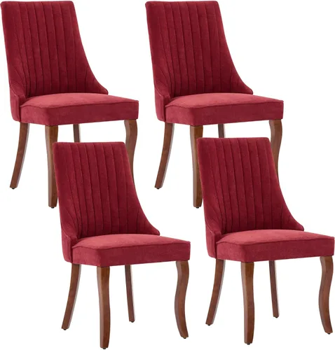 Miniatura 13 de Shenyon Juego de 4 sillas de comedor color beige, cómodas sillas de comedor tapizadas con canal de tela, sillas de cocina modernas para comedor