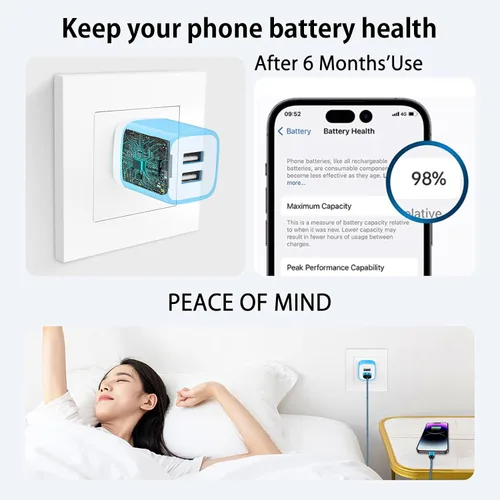 Miniatura 5 de Bloque de cargador de pared, enchufe de pared USB, paquete de 3 cubos de carga rápida USB doble cargador de teléfono celular, adaptador de corriente