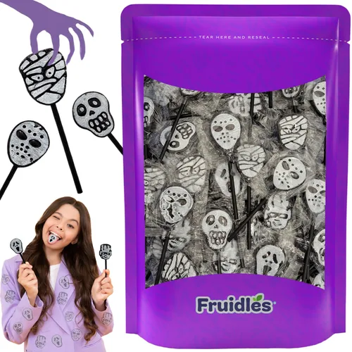 Miniatura 10 de Fruidles 25 chupadores de tatuajes de Halloween, calaveras, momias y fantasmas de tatuajes de chupones de caramelos, ideales para rellenos de bolsas