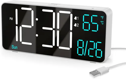 Miniatura 12 de KOSUMOSU Reloj digital para dormitorio de 6.7 pulgadas, despertador para sala de estar, atenuación automática, fecha, semana, segundos, temperatura
