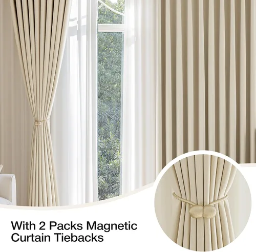Miniatura 6 de Anmao Cortinas opacas gruesas con textura pesada para sala de estar de 108 pulgadas de largo, juego de 2 paneles con ojales para oscurecer