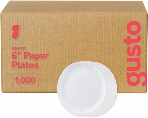 Miniatura 11 de GUSTO Paquete de 300 platos de papel blanco sin revestimiento de 6 pulgadas, desechables, platos de papel decorativos para manualidades