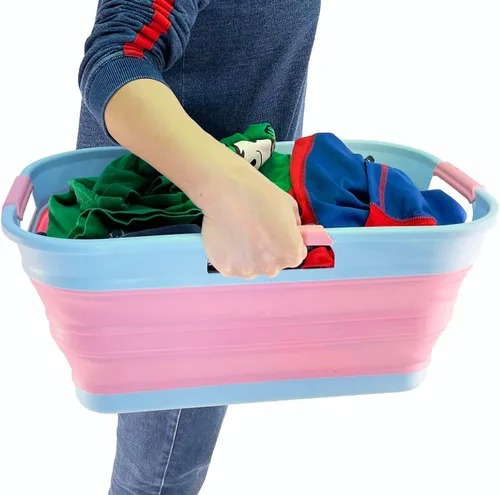 Miniatura 6 de SAMMART Cesta plegable de plástico de 21 litros (5.5 galones), contenedor de almacenamiento plegable y organizador, tina de lavado portátil, cesta