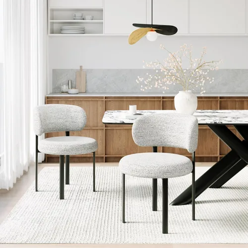 Miniatura 10 de Juego de 2 sillas de comedor beige de cuero con patas de metal, soporte de resorte y respaldo curvado, silla redonda de comedor de cocina