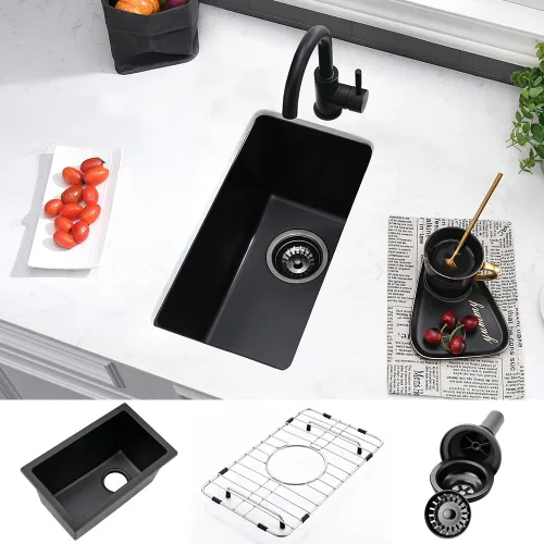 Fregadero de barra negro Undermount-VASOYO - Fregadero de cocina pequeño de 10 x 18 pulgadas, fregaderos de cocina para exteriores, para caravana,