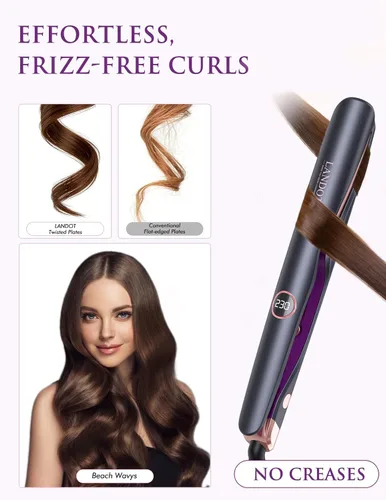 Miniatura 5 de LANDOT Plancha para el cabello y rizador 2 en 1: crea ondas de salón, rizos y estilos lisos en casa Placas flotantes, anti-frizz y sin enredos