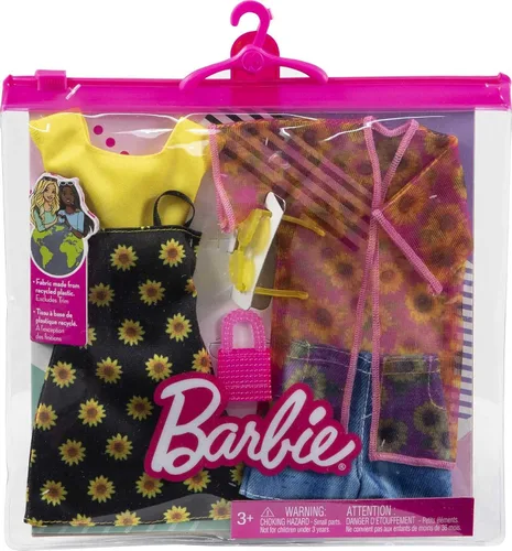 Miniatura 3 de Barbie Fashions - Juego de ropa de 2 unidades, 2 trajes de muñeca, incluye camisa, pantalones cortos y kimono, vestido de girasol sin mangas y 2
