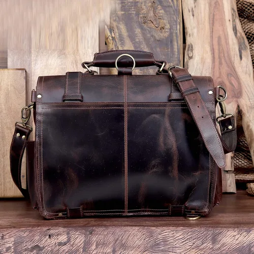 Miniatura 7 de cuero Maletín de cuero de 18 pulgadas portátil Messenger Bolsas para hombres y mujeres mejor oficina College maletín bolsa de hombro