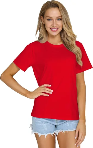 Miniatura 2 de RightPerson Camisetas de verano básicas de manga corta con cuello redondo y cuello redondo para mujer