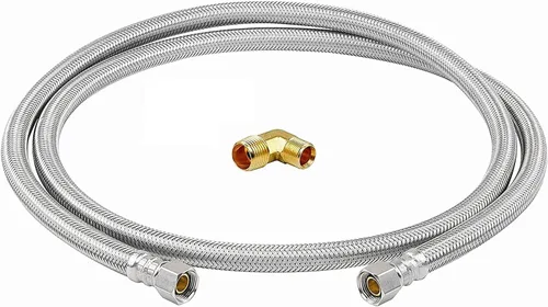 Miniatura 4 de EZ-Fluid LeadFree Manguera de acero inoxidable para lavavajillas de 48 pulgadas para conectores de manguera de agua fría/caliente, 3/8 pulgadas