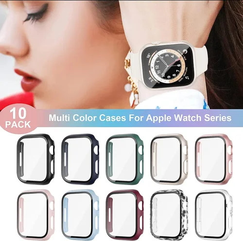 Miniatura 6 de Paquete de 10 fundas para Apple Watch Series 3/2/1 de 42 mm con protector de pantalla de vidrio templado, BHARVEST - Funda protectora de PC rígida