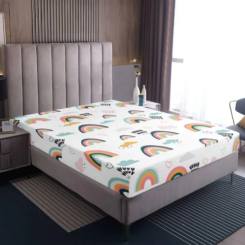 Miniatura 5 de Erosebridal Juego de ropa de cama arcoíris para niñas, sábana de amor en forma de corazón rosa, sábana ajustada con nubes de dibujos animados