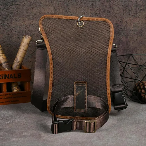 Miniatura 4 de Riñonera de viaje de lona + cuero para motocicleta, bolsa de cintura para muslo, bolsa para hombres y mujeres FB2141