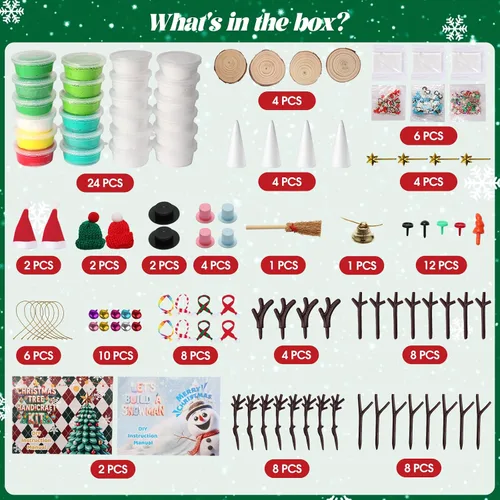 Miniatura 2 de FIIOEOY Juego de 24 piezas de arcilla para niños con diseño de muñeco de nieve y árboles de Navidad, colorido juego de manualidades de Navidad