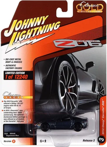 Miniatura 2 de 2012 Chevrolet Corvette Z06 Supersónico Azul Metálico Clásico Oro Colección Serie Edición Limitada a 12240 Piezas en Todo el Mundo 1/64